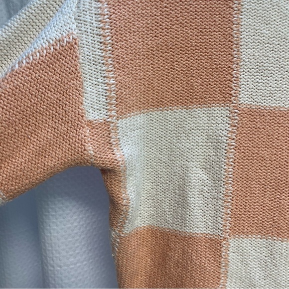 Billabong Peach and Cream Boxy Cropped Checkered Cotton Sweater Medium Beach - Picture 4 of 8